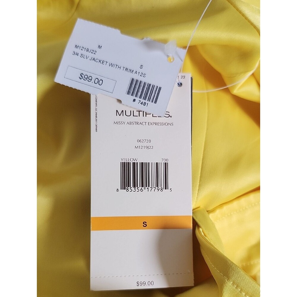 Multiples NWT 3/4 Sleeve Yellow Short Trench, Ruffles Buttons Tie Belt, S - Picture 8 of 11